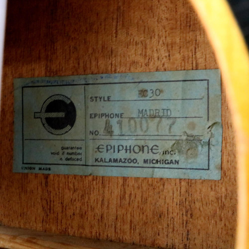Vintage 1966 Epiphone EC30 Madrid Classical Nylon String Acoustic Guitar Natural Finish