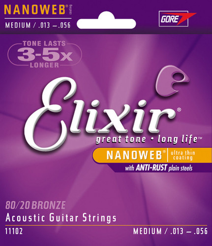 Elixir Nanoweb Acoustic Guitar Strings Medium 13-56