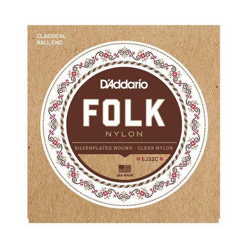 D'Addario EJ32C Folk Nylon Strings w/ Ball Ends - Silver