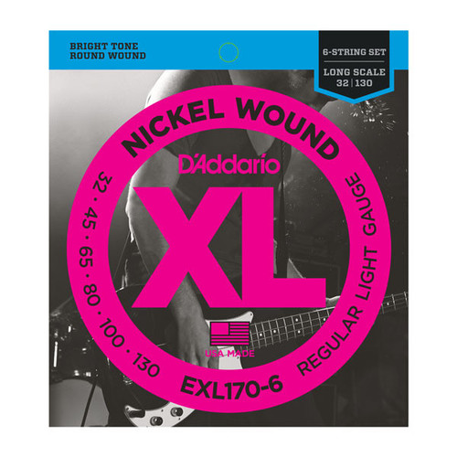 D'Addario EXL170-6 Nickel Wound Long Scale Light 6-String Bass Strings .032-.130