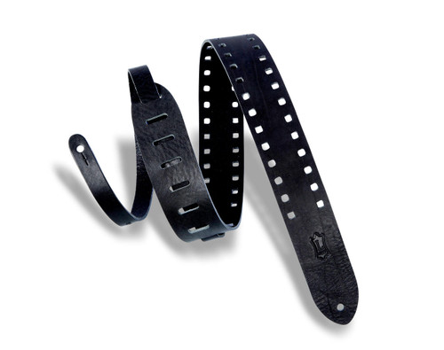 Levy's M12SPOV 2" Leather Guitar Strap Square Punch Out Pattern - Black