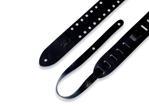 Levy's M12SPOV 2" Leather Guitar Strap Square Punch Out Pattern - Black