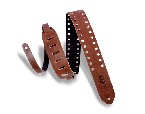 Levy's M12SPOV 2" Leather Guitar Strap Square Punch Out Pattern - Brown