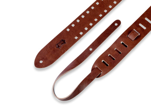 Levy's M12SPOV 2" Leather Guitar Strap Square Punch Out Pattern - Brown