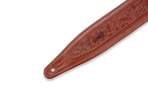 Levy's M317FG 2 1/2" Leather Guitar Strap with Embossed Florentine Overlay - Tan