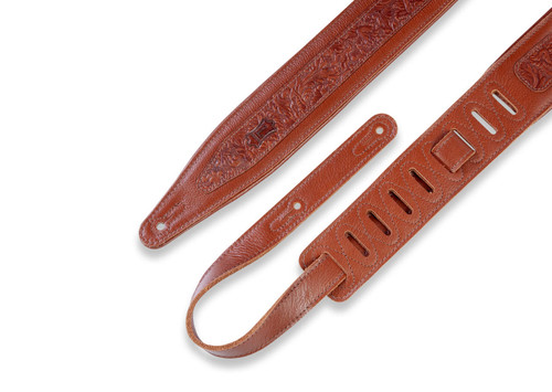 Levy's M317FG 2 1/2" Leather Guitar Strap with Embossed Florentine Overlay - Tan