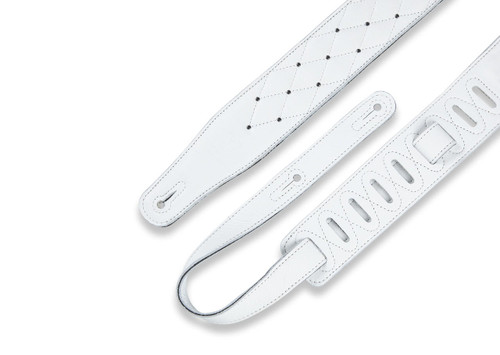 Levy's MG26DS 2 1/2" Leather Guitar Strap Tufted Quilt Stitch on White