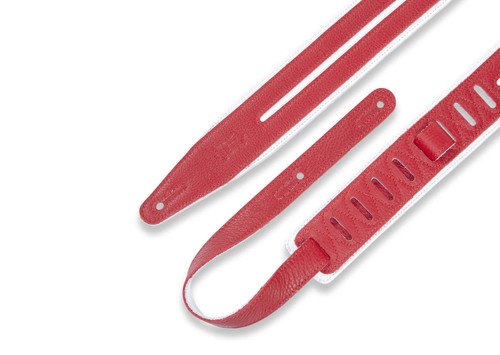 Levy's MG317DRS 2 1/2" Leather Guitar Strap White with Red Racing Stripe