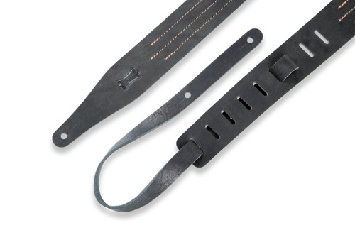 Levy's MV217TS 2" Leather Guitar Strap Triple Stitch - Black With Brown Stitch