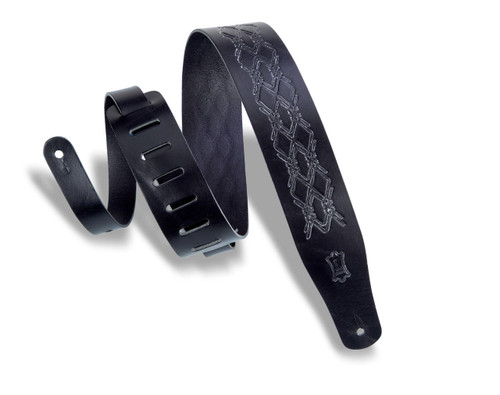 Levy's MV26AE 2 1/2" Leather Guitar Strap With Argyle Emboss - Black