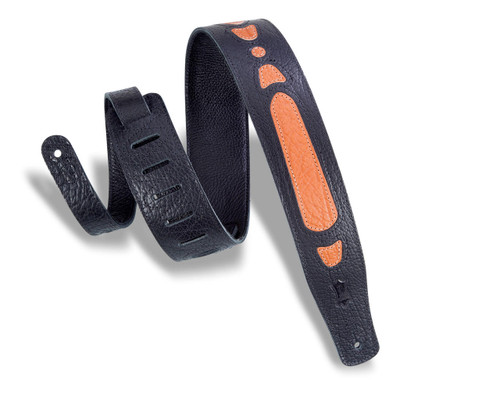 Levy's PM31RT 2 1/2" Leather Guitar Strap Cut-Out Design - Ginger with Black Inlay