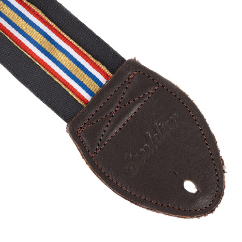 Souldier Solid Gold Stripe Pattern Guitar Strap - Black & Brown