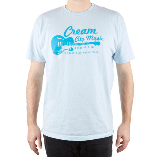 Cream City Music Guitar Design T-Shirt in Light Blue LARGE