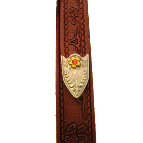 Gretsch Tooled Vintage Leather Guitar Strap Walnut Finish with Red Jewel