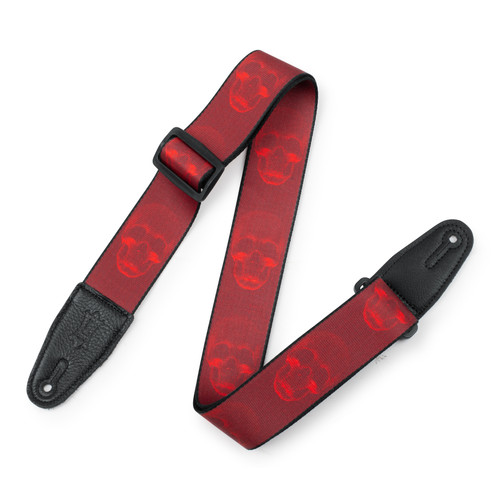 Levy's MPD2-114 Polyester Guitar Strap - Dark Red & Red Skulls