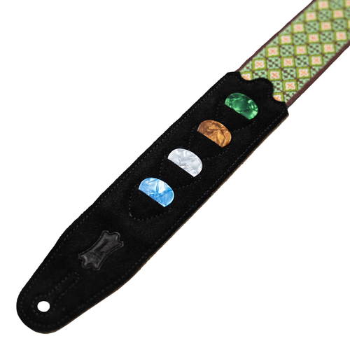 Levy's 2" Original Hootenanny Guitar Strap with Pickholder - Green Mosaic Weave