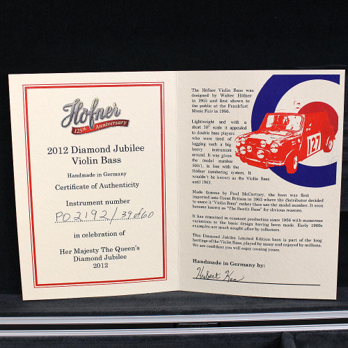 2012 Hofner 500/1 Limited Edition Diamond Jubilee Electric Violin Bass Union Jack