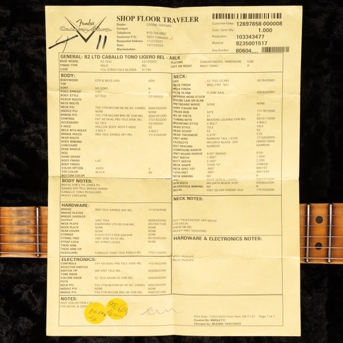 Used Fender Custom Shop Caballo Tono Ligero Telecaster Relic Aged Black 2023