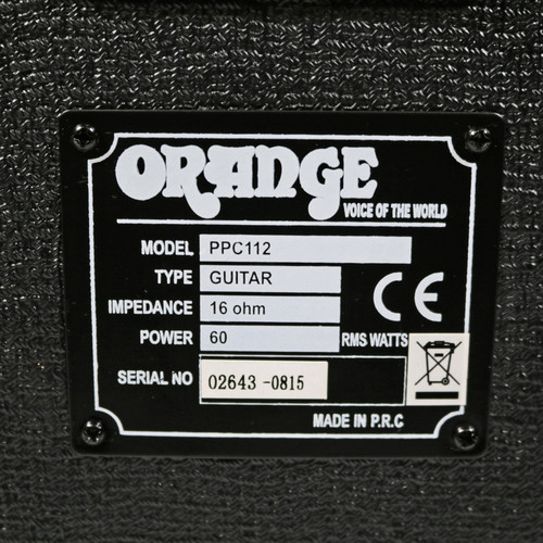 Used Orange PPC112 60W 1x12 Guitar Speaker Cabinet Black 2015