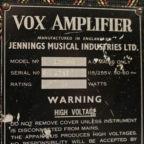 Vintage Vox Defiant 50W Guitar Amp Head JMI 1967