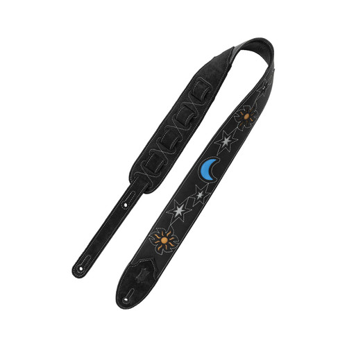 Levy's 2.5" Sunbird Series Leather Guitar Strap - Black Sun and Moon