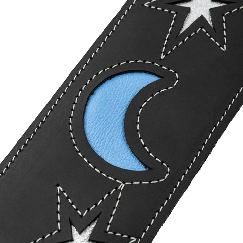 Levy's 2.5" Sunbird Series Leather Guitar Strap - Black Sun and Moon