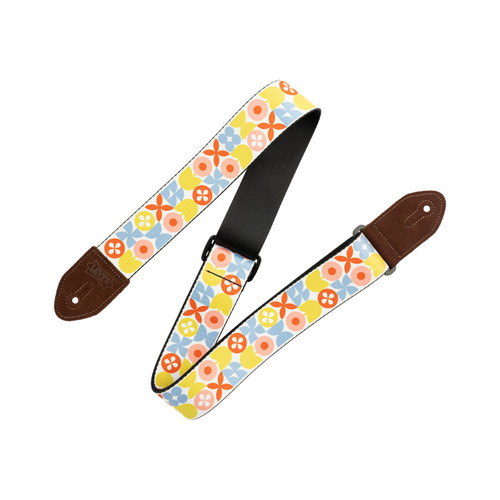 Levy's 2" Mid Century Modern Series Strap Woven with Suede Ends - Pink Green and Red Retro Flower