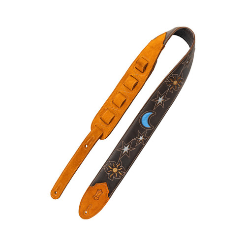 Levy's 2.5" Sunbird Series Leather Guitar Strap - Dark Brown Sun and Moon