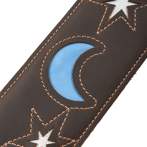 Levy's 2.5" Sunbird Series Leather Guitar Strap - Dark Brown Sun and Moon