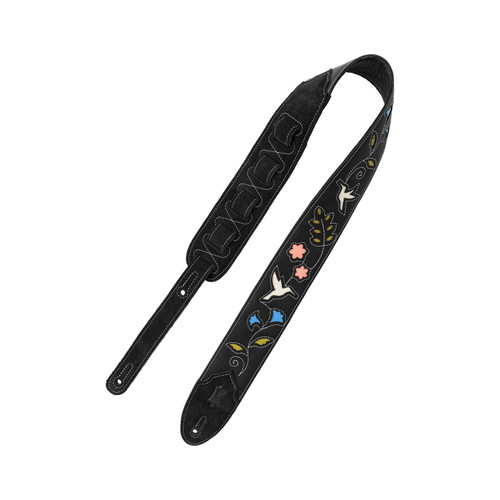 Levy's 2.5" Sunbird Series Leather Guitar Strap - Black Hummingbird