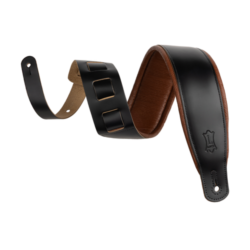 Levy's 3" Top Grain Foam-Wrapped Leather Acoustic Guitar Strap - Black and Tan