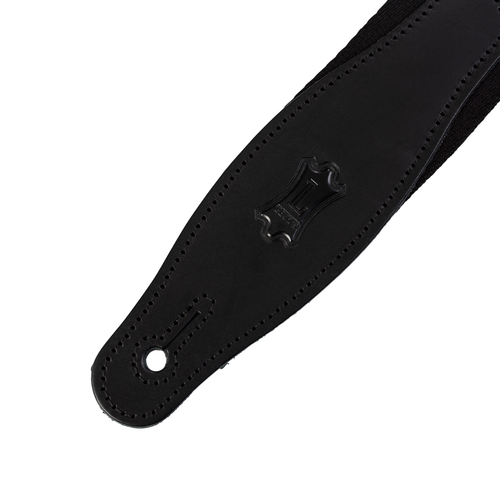 Levy's Ebony Series Guitar Strap 2" Rayon with Leather Ends - Black