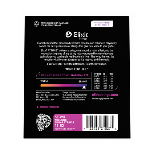 Elixir Attune Phosphor Bronze Custom Light Acoustic Strings 011-052