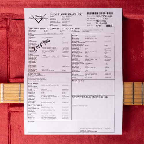 Fender Custom Shop Limited Edition Masterbuilt Mike Campbell 1972 Red Dog Telecaster - Red Dog Red