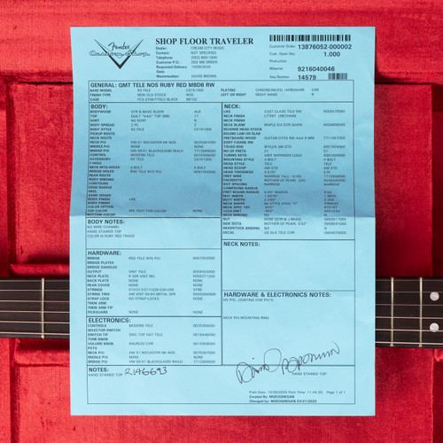 Fender Custom Shop Telecaster NOS Quilt Top Masterbuilt David Brown - Ruby Red