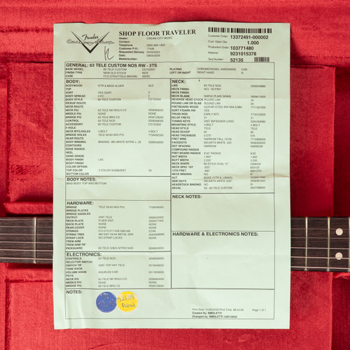 Used Fender Custom Shop 1963 Telecaster Custom NOS Rosewood - 3 Tone Sunburst