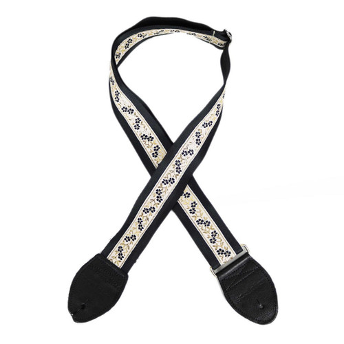 Souldier "Sakura" Black & Gold Japanese Floral Pattern 2" Seat belt Guitar Strap