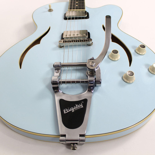 Used Hofner Verythin HVSC-LBL Semi Hollow Body Electric Guitar in Light Blue Finish