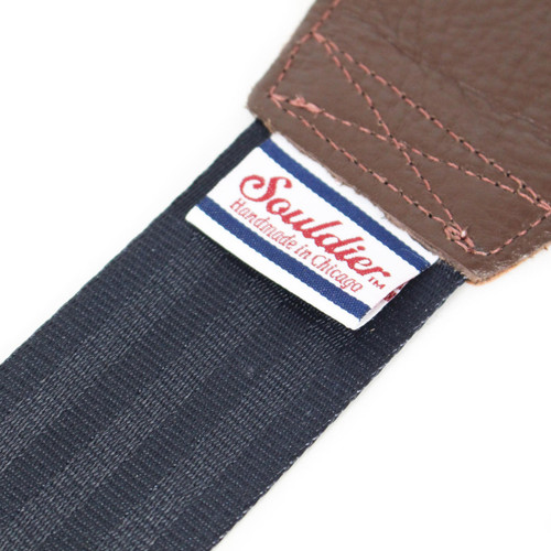 Souldier Plain Seatbelt Navy 2" Guitar Strap with Warm Brown Ends