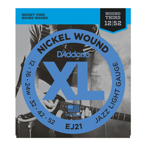 D'Addario EJ21 XL Nickel Jazz Light Wound Electric Guitar Strings 12-52