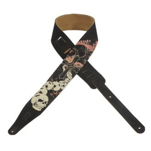 Levy's MS17P-002 Suede Guitar Strap 2 1/2" Skulls & Cross Print - ccm01