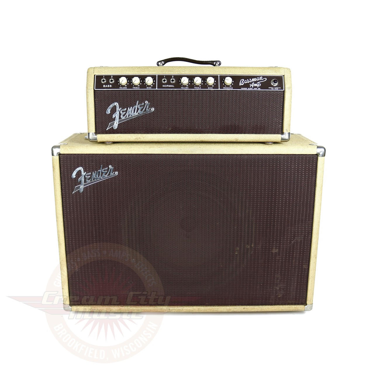 Vintage 1961 Fender Bassman 50W 1x12 Tube Piggyback Amp 6G6 