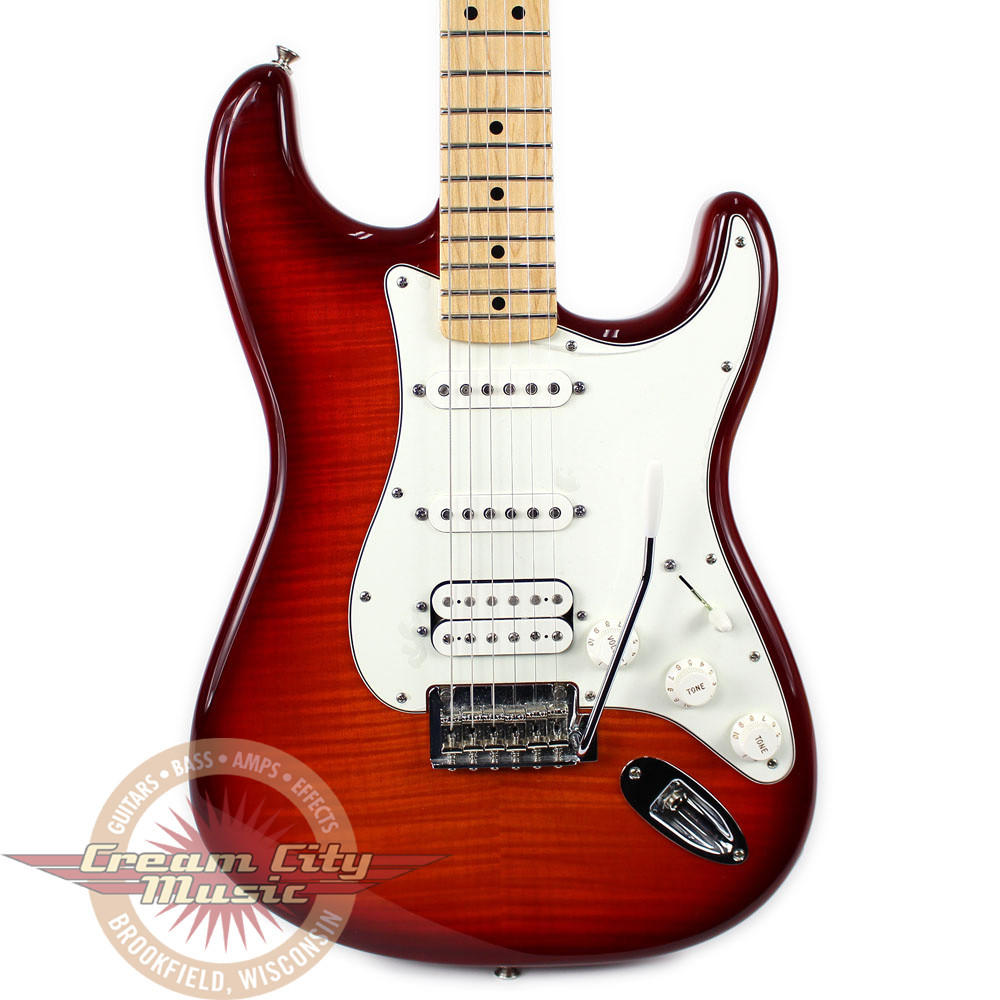 2013 Fender MIM Stratocaster Plus Top HSS Electric Guitar Cherry