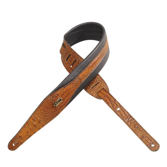 Levy s MSS100CRTAN Imitation Crocodile Leather Guitar Strap 2 1/2 Tan