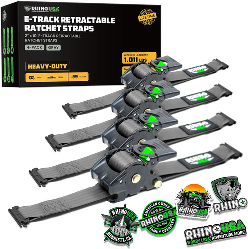 E-Track 2"x10' Retractable Ratchet Tie-Down Strap | Universal
