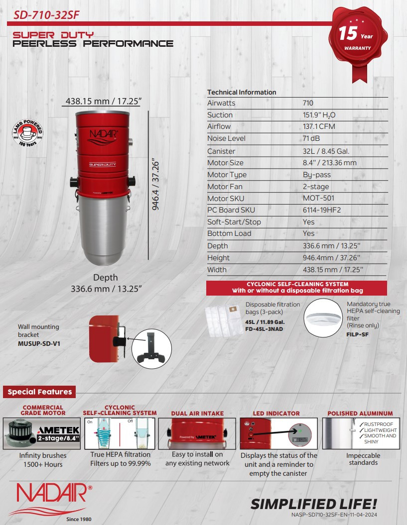 NADAIR CV #SD-710-32SF central vacuum