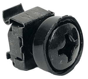 A single black nickel M6 cage nut shown in sharp detail.