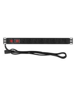 Front-facing view of the 8-way 10A PDU, showing the arrangement of the outlets.