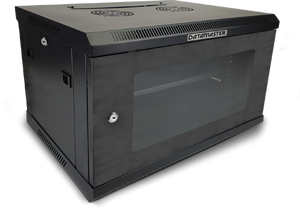 Side view highlighting the 600mm depth of the 6RU wall mount cabinet.