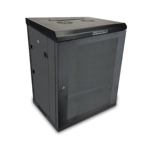 Side-on view showing the full 600mm depth of the 18RU wall mount cabinet.